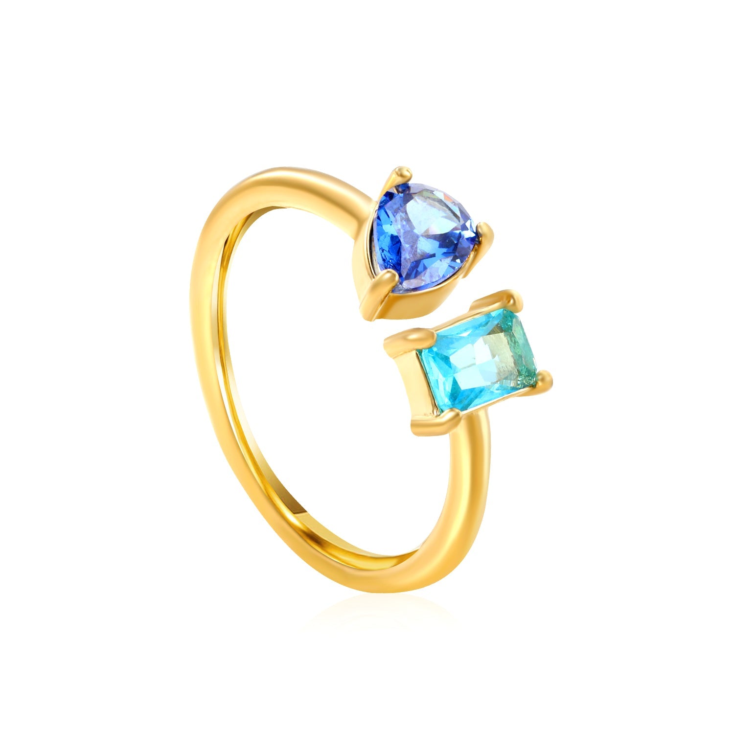 18K Gold - Plated Double Ring with Multi - Color Gemstones asonjewelry